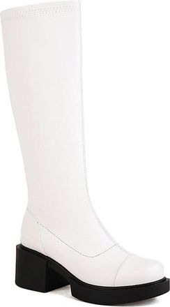 Generic Ladies Flat Elastic Knee High Riding Boots - Pull-On Style for Office and Casual Everyday Wear,White,6.5 UK