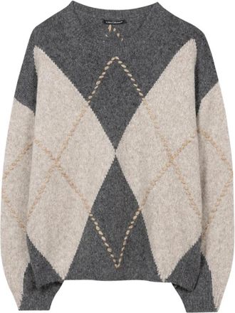 Luisa Cerano Gebreide trui van alpacamix met patroon - Dames - Ronde hals truien - Veelkleurig - XL - Wol - Truien & Vesten