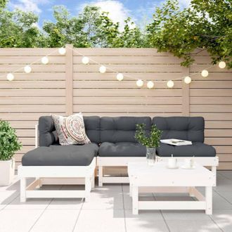 vidaXL vidaXL Set Salotto da Giardino 5 pz Bianco in Legno Massello di Pino