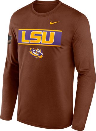 Nike LSU 2026 Military Appreciation Legend Nike Mens Dri-FIT College Long-Sleeve T-Shirt in Brown | 02TJ2GYLSN-VZG
