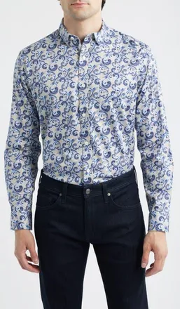 Johnston & Murphy Logan Print Button-Up Shirt in Tan Checkered Paisley at Nordstrom, Size Xxx-Large