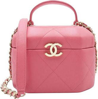 Chanel Trousse CC esagonale in pelle di agnello trapuntata con manico e tracolla 2021-2025 - Rosa