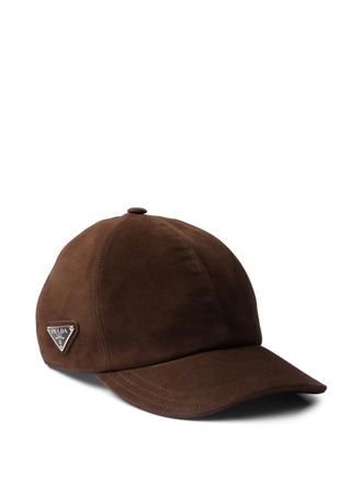 Prada triangle-logo suede baseball cap - Brown