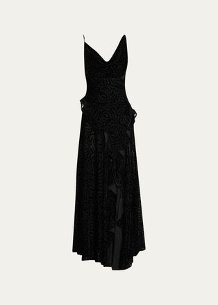 Ronny Kobo Gwen Draped Velvet Burnout Maxi Dress