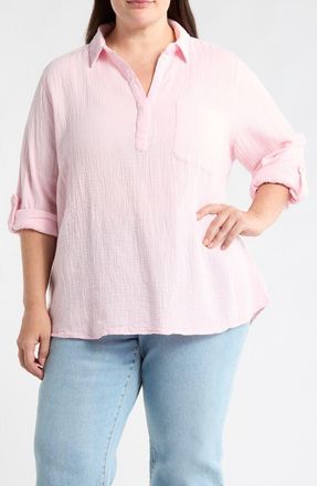 Beach Lunch Lounge Lenora Cotton Gauze Popover Top in Pale Pink at Nordstrom Rack, Size 1X