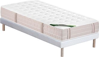 Vente-Unique Conjunto 90 x 190 cm canap&eacute; abatible + colch&oacute;n de muelles ensacados 5 zonas y viscoel&aacute;stica y tejido anti-chinches grosor 24 cm - VIREVO de NATUREA