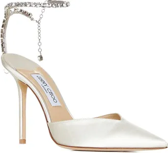 Jimmy Choo London Womens Pumps Saeda Satin White Viscose High Heel Shoes