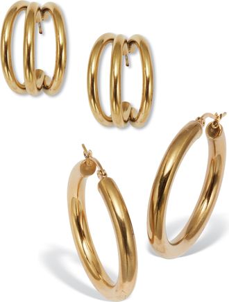 Palm Beach Jewelry Yellow Gold Ion-Plated Stainless Steel Hoop Earring Set