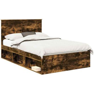 vidaXL Estructura De Cama Con Cabecera Roble Ahumado 120 X 200 Cm Vidaxl