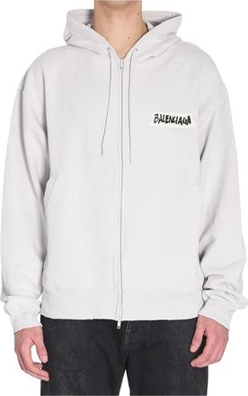 Balenciaga Hoodies & sweatvesten, Heren, Wit, L, Katoen, Masking Tape Oversized Zip-Up Hoodie