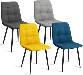 IDMarket Set Di 4 Sedie Mila In Velluto Misto Blu, Grigio Chiaro, Grigio Scuro, Giallo