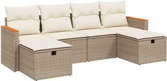 vidaXL Vidaxl - Juego De Sof&aacute;s Jard&iacute;n Con Cojines 6 Pzas Rat&aacute;n Sint&eacute;tico Beige