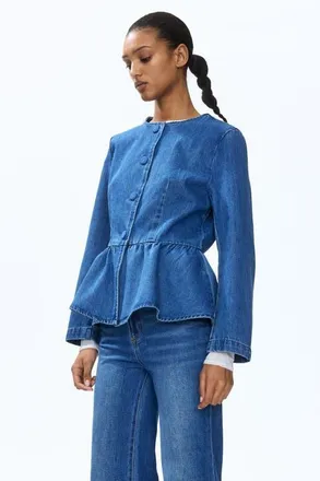 H&M Collarless Peplum Jacket in Denim Blue at Nordstrom, Size Xx-Large