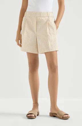 Brunello Cucinelli Techno cotton striped seersucker shorts with monili in Zabaione Yellow at Nordstrom, Size 38