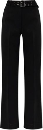 Ganni Gekreukte Broek met Riem - Dames - Wijde Broeken - Zwart - XL - Leer - Broeken