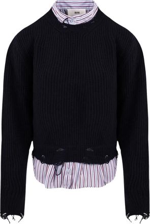 SOLOTRE Maglione Girocollo con Spacchetti - - Knitwear - Donna - Blu - L