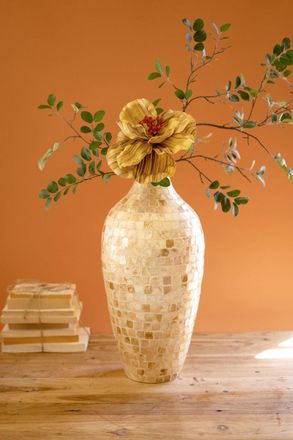 Kalalou Spun Bamboo Vase With Capiz Shell Detail