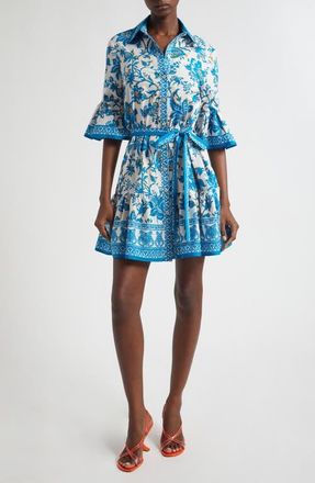 Etro Floral Print Cotton Shirtdress in Print On White Base at Nordstrom, Size 10 Us