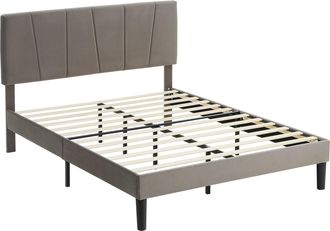 HOMCOM Bed Frame With 5-Level Adjustable Headboard Wooden Slats - King | TJ Hughes Grey