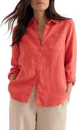 Seasalt Cornwall Hazel Branch Linen Button-Up Shirt in Dusky Coral at Nordstrom, Size 12