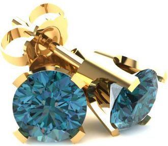 Pompeii3 50Ct Round Brilliant Cut Heat Treated Blue Diamond Stud Earrings in 14K Gold Classic Setting