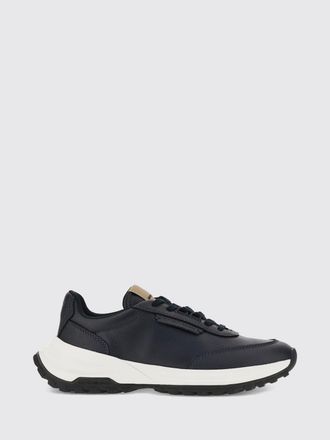 Emporio Armani Grained Leather Low Top Sneakers with Serrated Sole