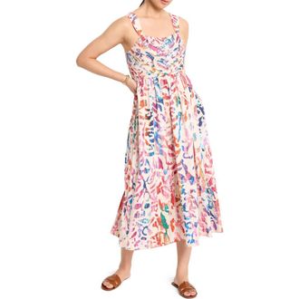 Nic+Zoe Sarah Color Wash Stretch Cotton Midi Sundress in Pink Multi at Nordstrom Rack, Size X-Large