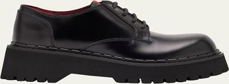 Gucci Thea Leather Web Derby Loafers