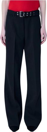 Ganni Bonded Crepe Pantalon met Riem - Dames - Wijde Broeken - Zwart - 2XS - Leer - Broeken