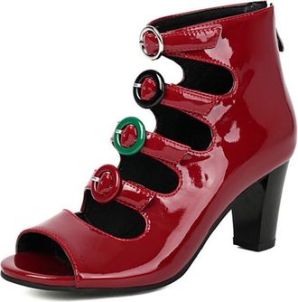 Generic Womens Block Mid Heel Sandals Open Peep Toe Buckles Zipper Fashion Summer Casual Dress Pumps (5.5,Wine Red)