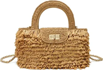 Tiffany & Fred Tassel Weaving Raffia Top Handle Crossbody