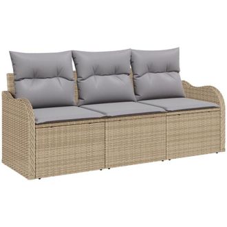 vidaXL Conjunto De Sof&aacute; De Jard&iacute;n Con Coj&iacute;n 3 Pcs Beige Polirat&aacute;n Vidaxl