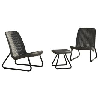 Keter Set Tavolino e 2 Poltrone da Giardino Effetto Rattan Keter Rio Patio Antracite