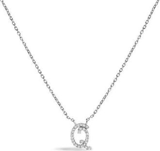 House of Brilliance 10K Gold Diamond Accent A-Z Initial Script Style Pendant Necklace in White | Q at Nordstrom