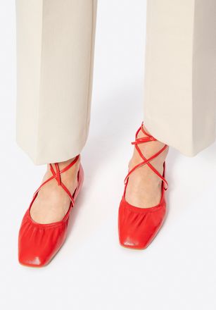 Wittchen Dames Ballerinas in Echt Leer met Strikjes Rood Echt Leer