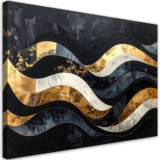 Feeby Cuadro Sobre Lienzo, Olas Abstracci&oacute;n Geom&eacute;trica En Estilo Glamour, 120x80