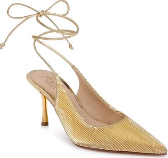 Badgley Mischka Bari Ankle Wrap Mesh Pump in Gold Fabric at Nordstrom, Size 9.5