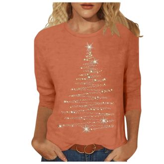 Generic Funny Christmas Tops for Women, 3/4 Sleeve Pullover with Humorous Xmas Prints, Snowman, Santa and Wine Glass Design, Cozy Festive Jumper, Trendy Chris