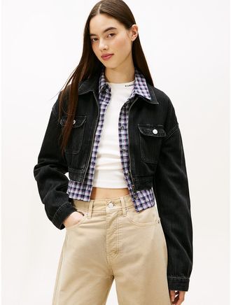 Tommy Hilfiger Womens Tommy Jeans Cropped Denim Zip Jacket - Black - XL