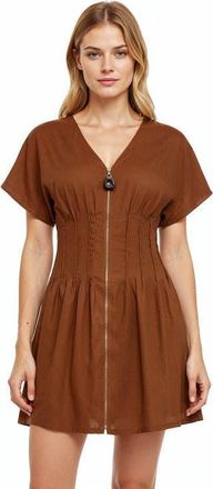 Exquise Chanelle Short Sleeve Linen Mini Dress in Brown at Nordstrom, Size X-Small