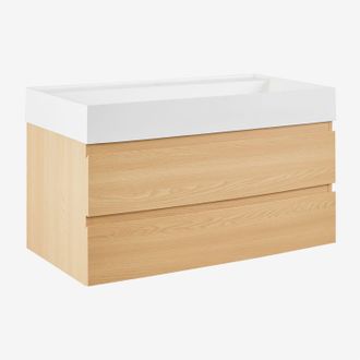 Sklum Sklum - Conjunto De Mueble De Ba&ntilde;o En Madera Y Chapa De Fresno Con Lavabo Integrado Ona