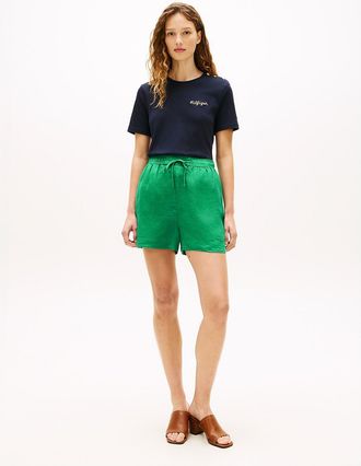 Tommy Hilfiger Womens Linen Pull-On Short - Green - M