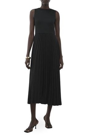 Mango Belted Pleated Sleeveless Midi Dress in Black at Nordstrom, Size 4