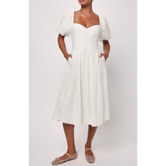 Lulus Melody Puff Sleeve Midi Dress in White at Nordstrom Rack, Size X-Small