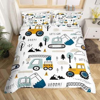 OEM [nunca Usado] Juego De Cama Con Dise&ntilde;o De Coche De Dibujos Animados, Juego De Cama De Construcci&oacute;n, Funda N&oacute;rdica De 140 X 200 Cm, Juego De Equipo De 
