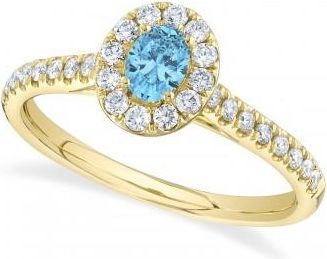 Allurez Oval Blue Topaz Solitaire & Diamond Engagement Ring 14K Yellow Gold (0.62ct)
