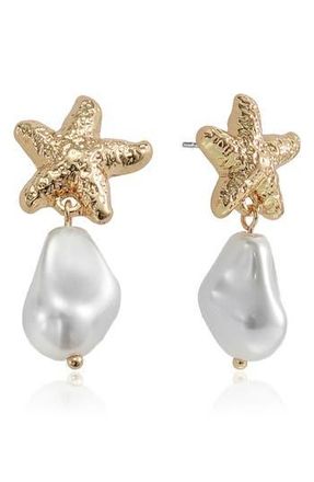 Ettika Starfish Faux Pearl Drop Earrings in Gold at Nordstrom Rack