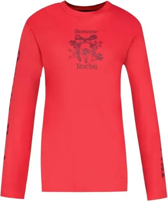 Simone Rocha Tops, Dames, Rood, XS, Katoen, Coming Up Roses T-Shirt