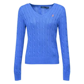 Polo Ralph Lauren Maglione a trecce in cotone con scollo a V - - Knitwear - Donna - Blu - L