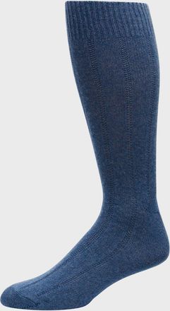 Neiman Marcus Mens Rib Cashmere Crew Socks